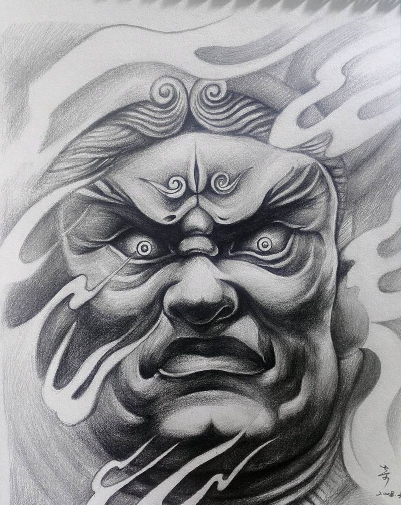 天王手稿纹身图片