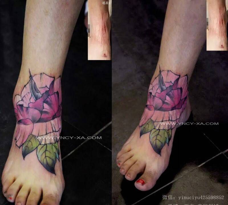 原创疤痕遮盖纹身图片_成品脚部欧美艺奴刺域纹身图案