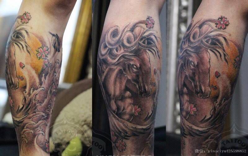 原创天马包腿纹身图片_成品腿部传统艺奴刺域原创纹身图案