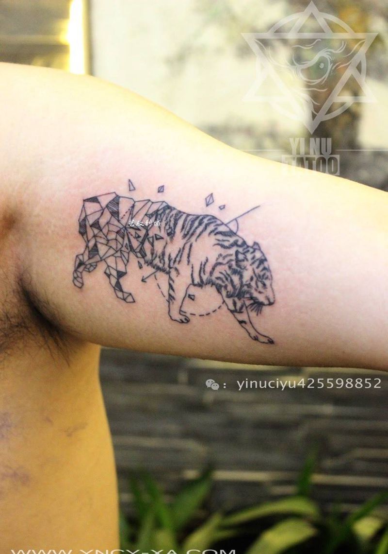 线面虎纹身图片_成品手臂清新动物原创艺奴刺域纹身图案