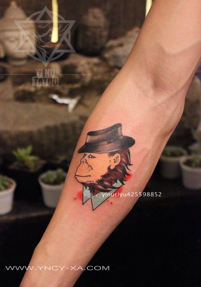 猴-和尚老师原创纹身图片_成品手臂欧美动物原创艺奴刺域纹身图案