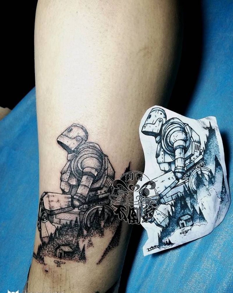 机器人纹身图片_脚部成品纹身图案
