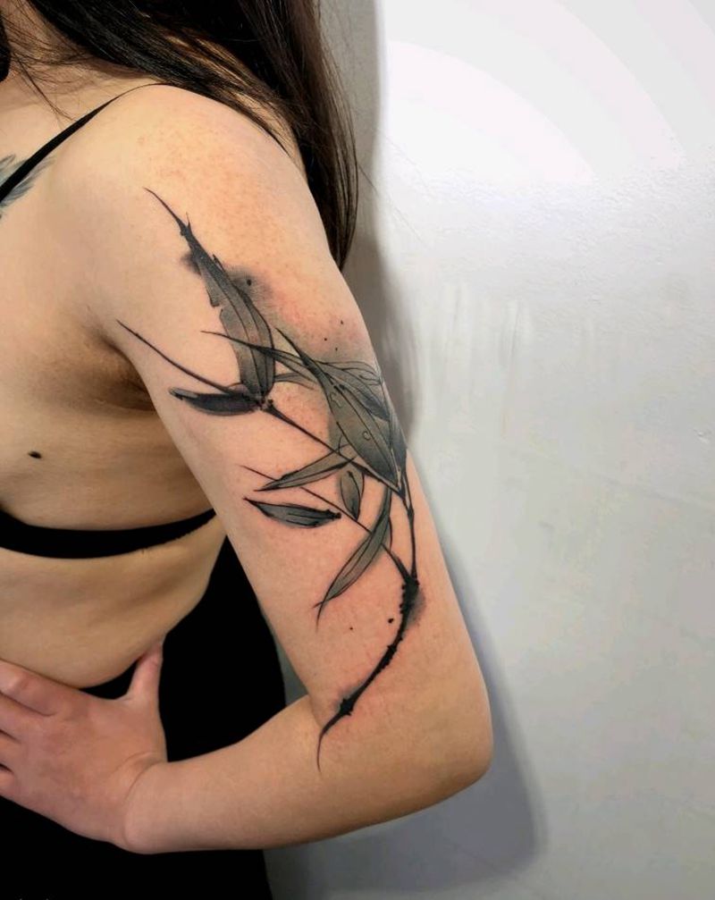 竹纹身图片_手臂水墨纹身图案