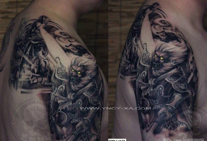 和尚老师原创齐天大圣纹身图片_成品手臂传统鬼神人物艺奴刺域纹身图案