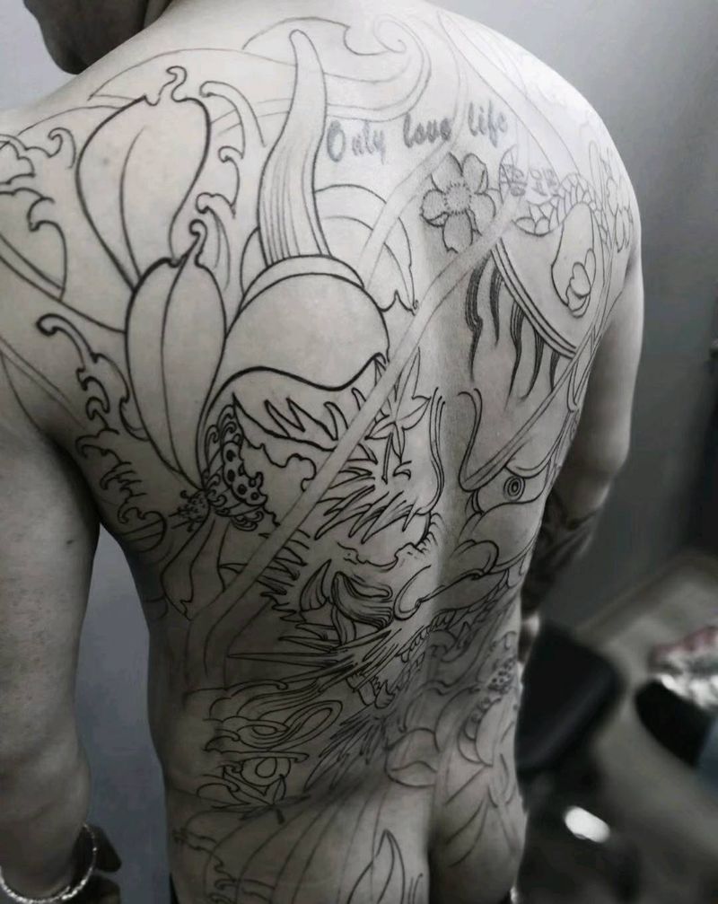 般若割线纹身图片_背部纹身图案