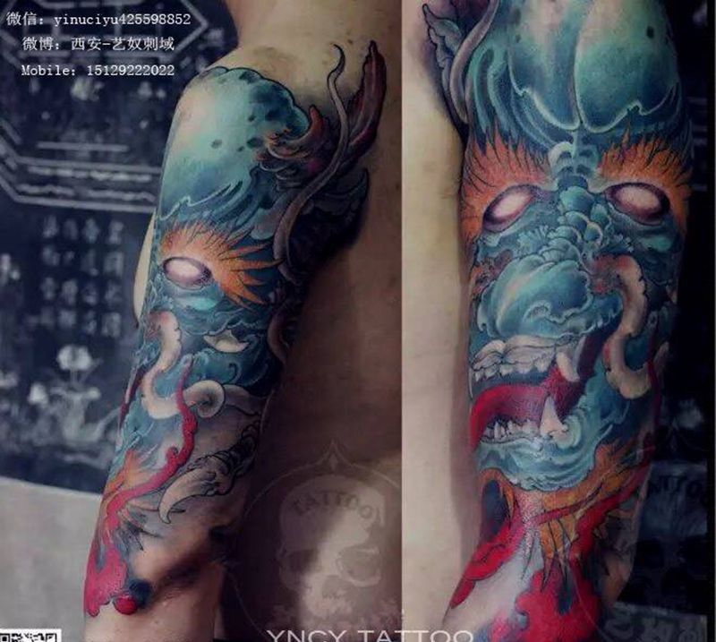 和尚老师原创大龙纹身图片_成品手臂传统原创艺奴刺域纹身图案