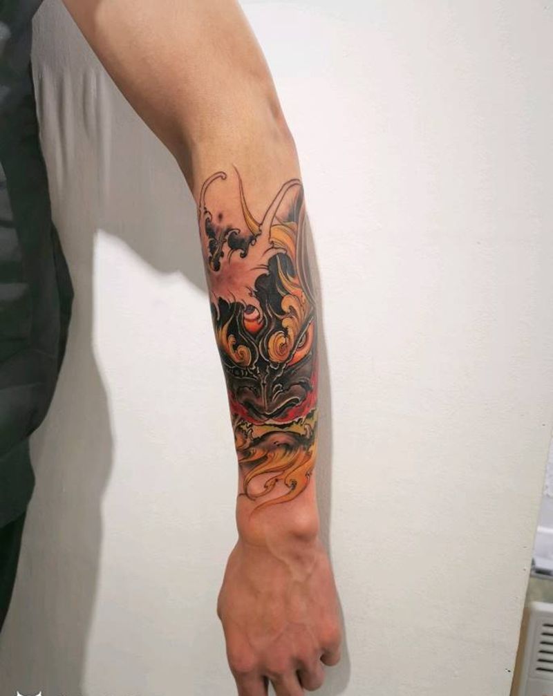 唐狮纹身图片_手臂新传统纹身图案