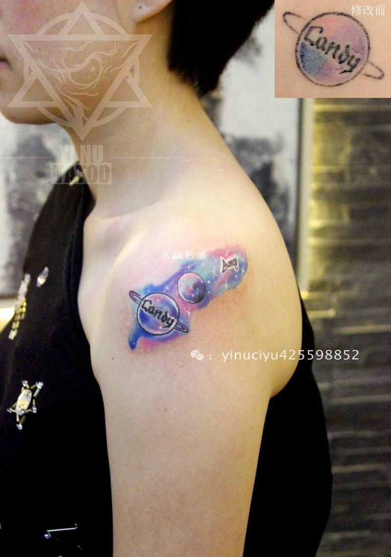 星球星空纹身纹身图片_成品肩部欧美原创艺奴刺域纹身图案