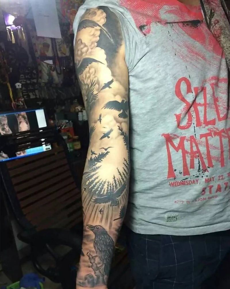 花臂纹身图片_成品手臂欧美动物纹身图案