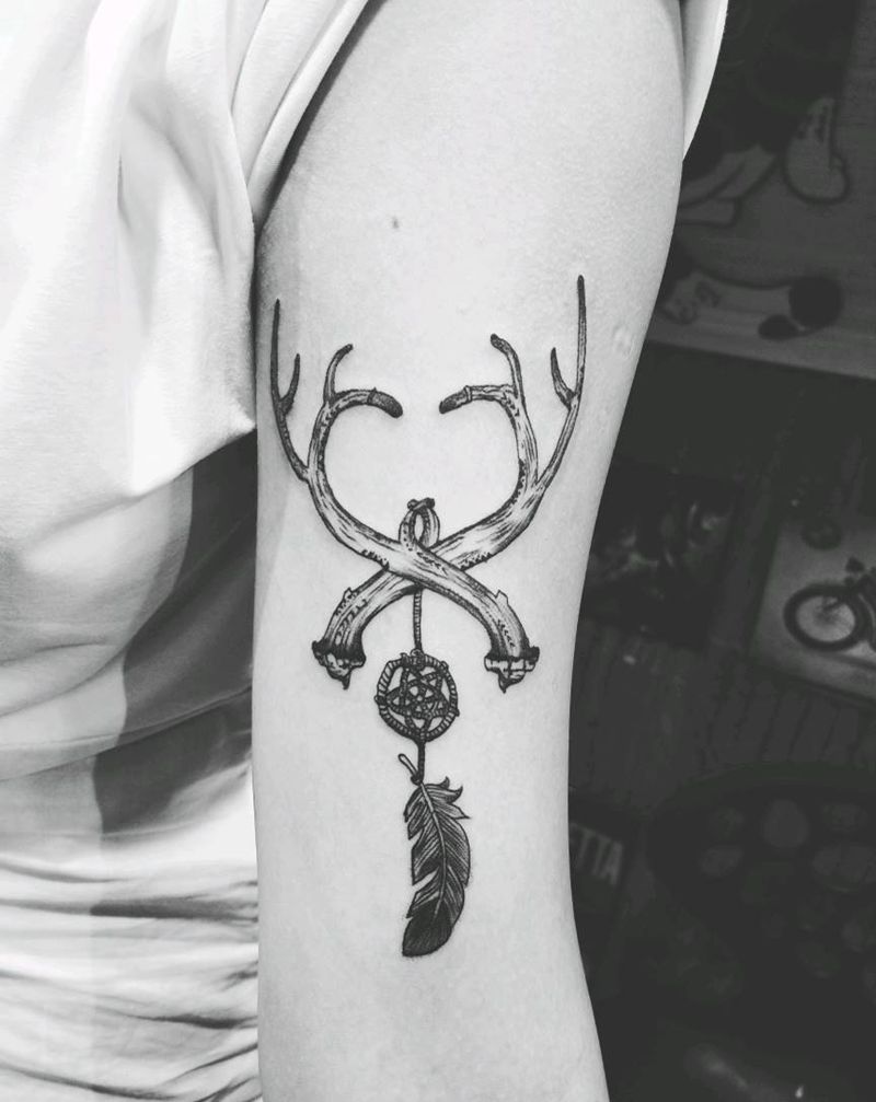 鹿角纹身图片_手臂欧美清新动物成品纹身图案
