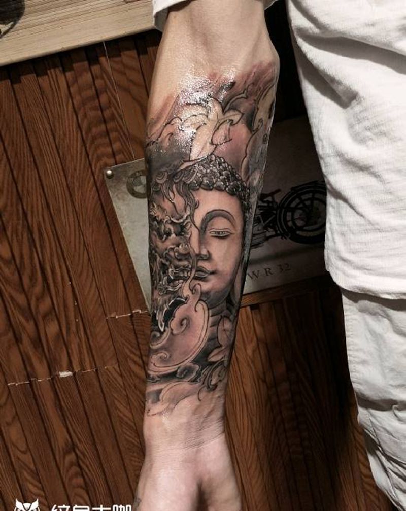 魔佛纹身图片_手臂新传统魔佛纹身图案