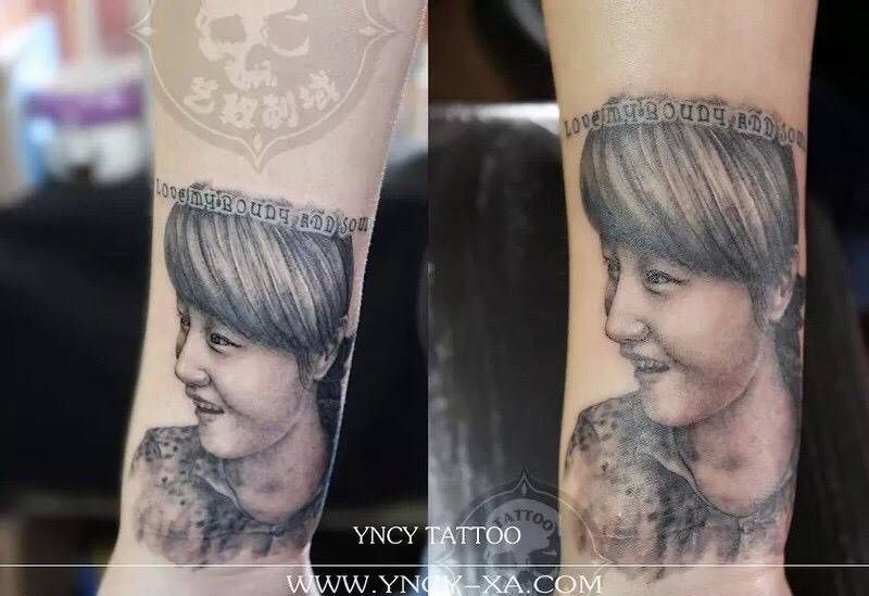 肖像纹身纹身图片_成品胸部手臂写实人物纹身图案