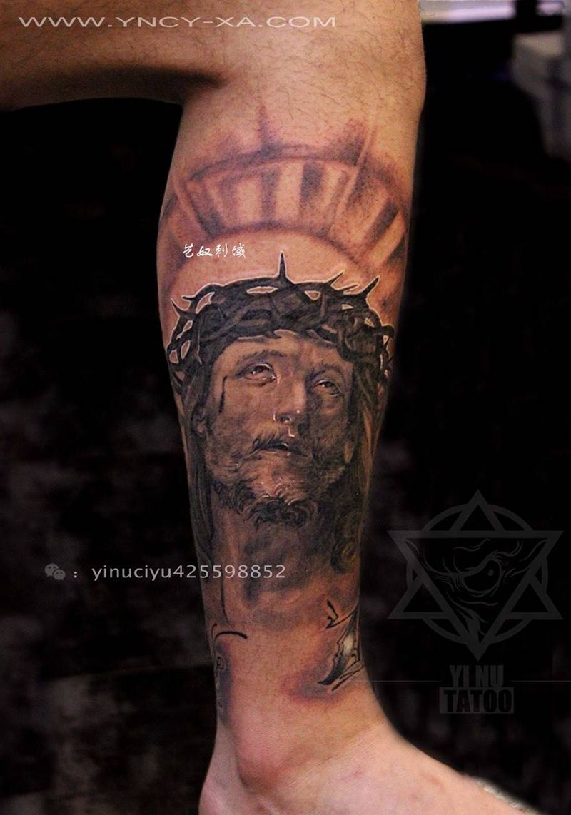 包小腿纹身图片_成品脚部肖像艺奴刺域纹身图案