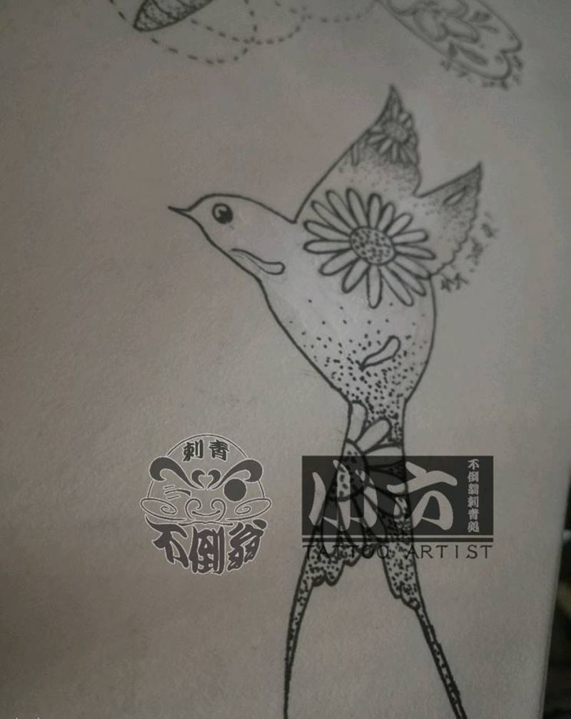 点刺小鸟纹身图片