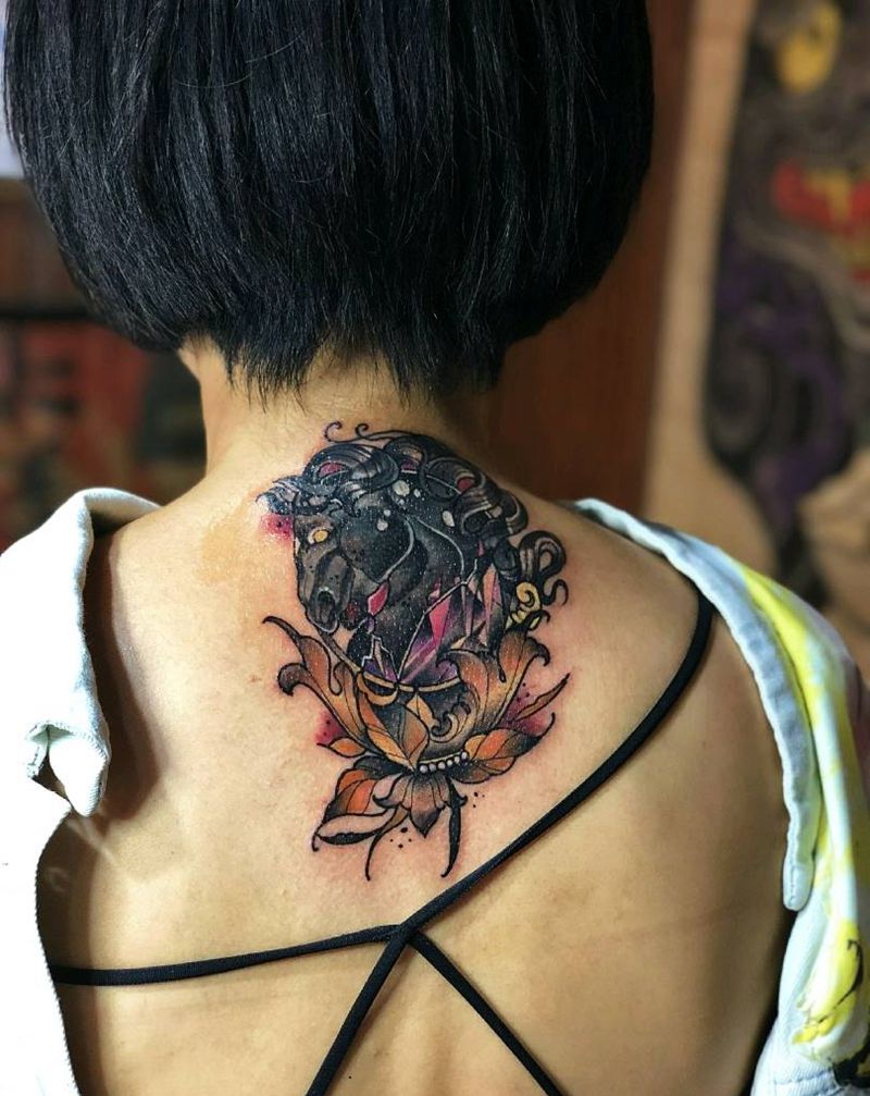 遮盖纹身图片_颈部动物人物成品纹身图案