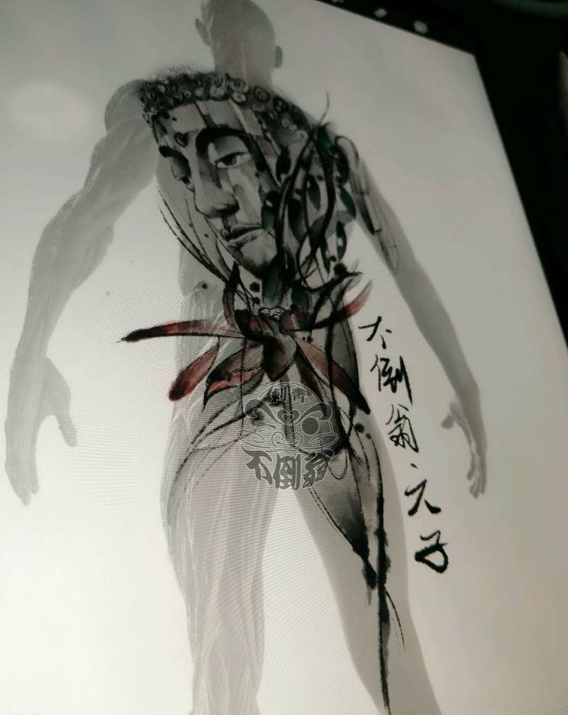 原创水墨莲花与佛纹身图片_水墨纹身图案
