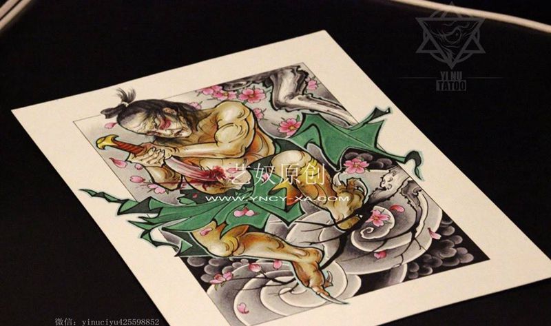 和尚老师原创日式新传统纹身图片_手稿传统人物艺奴刺域纹身图案