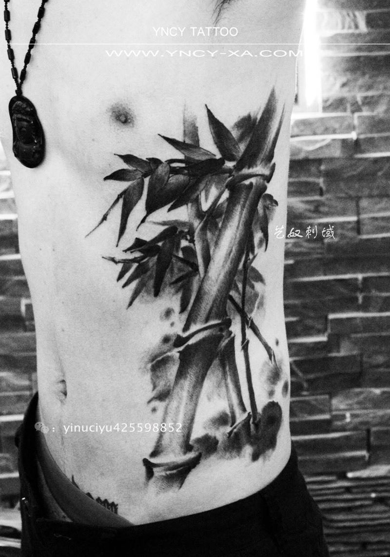 原创竹纹身图片_成品清新国画腰部植物原创艺奴刺域纹身图案