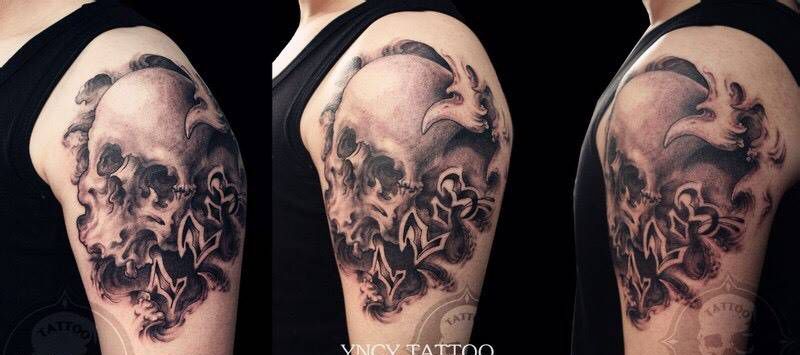 骷髅纹身图片_成品手臂欧美纹身图案