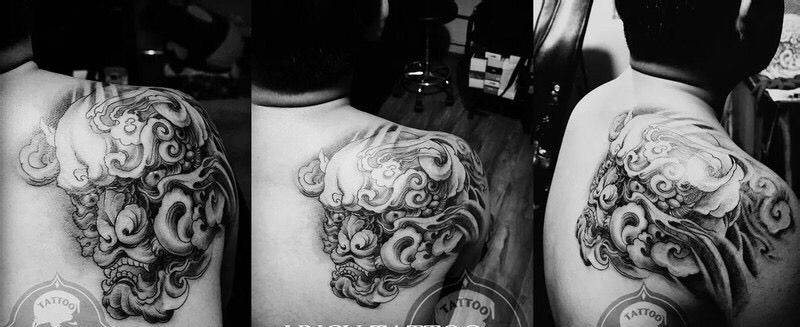 唐狮纹身纹身图片_成品背部传统艺奴刺域纹身图案