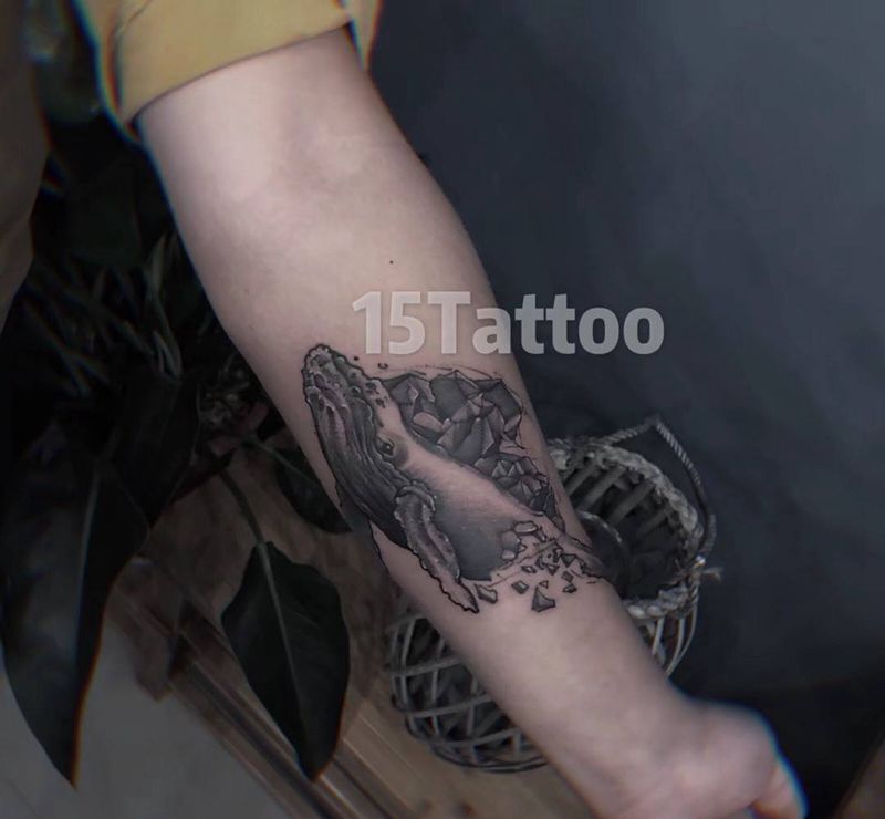 鲸纹身图片_成品手臂纹身图案