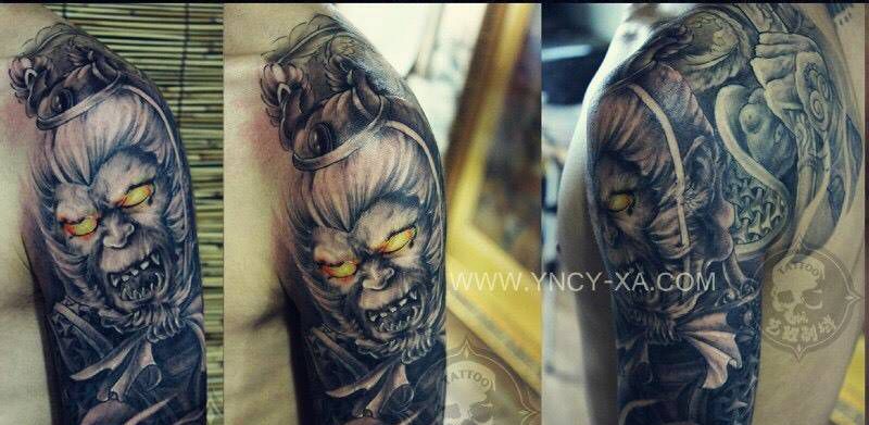 原创齐天大圣臂甲纹身图片_成品手臂传统原创艺奴刺域纹身图案