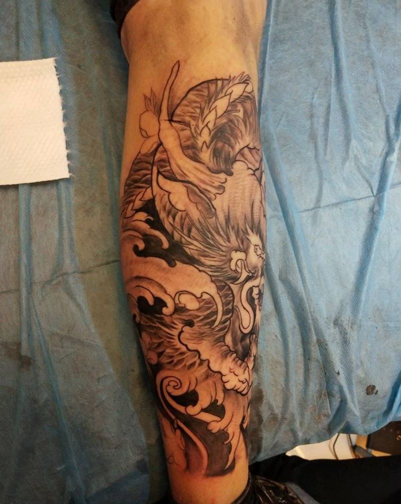 龙纹身图片_腿部纹身图案