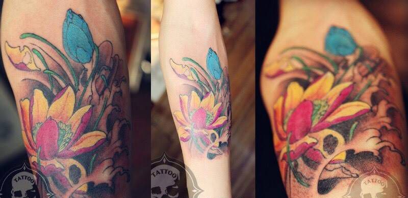 莲花纹身图片_成品手臂传统花纹身图案