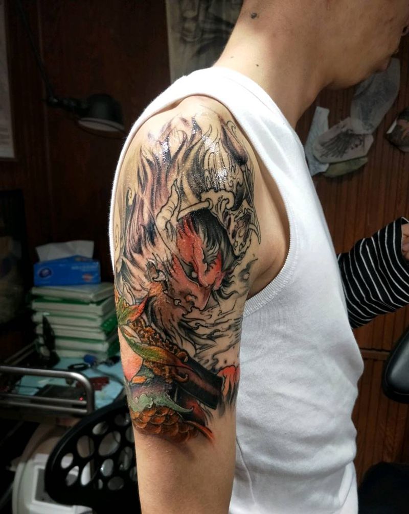 齐天大圣纹身图片_手臂传统鬼神纹身图案