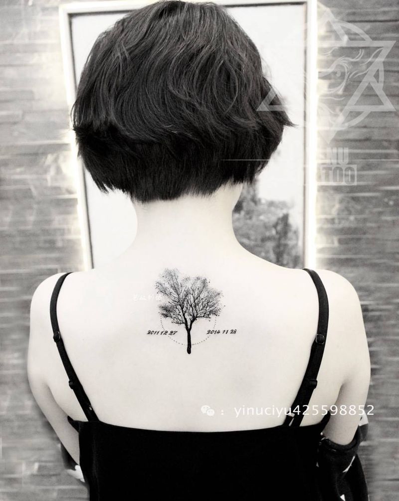 生命树纹身图片_成品背部清新艺奴刺域植物纹身图案