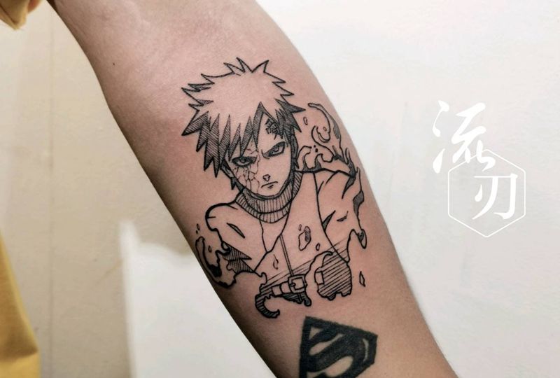 我爱罗纹身图片_手臂点刺纹身图案