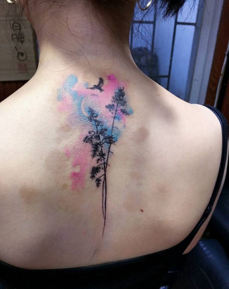 近期小图纹身图片_肩部背部水彩纹身图案