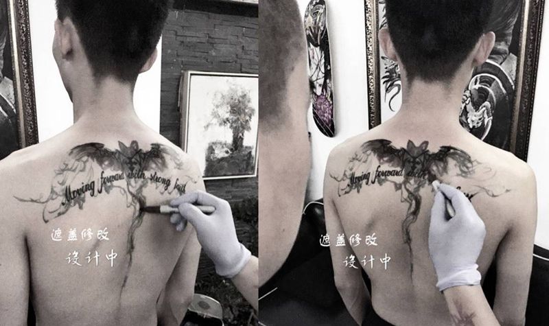 原创遮盖翻新-蝙蝠纹身图片_成品背部原创艺奴刺域纹身图案