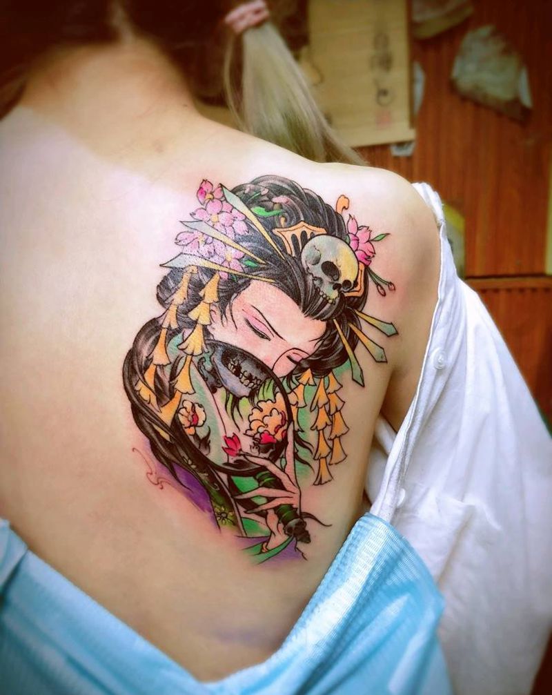 艺姬纹身图片_背部传统鬼神成品纹身图案