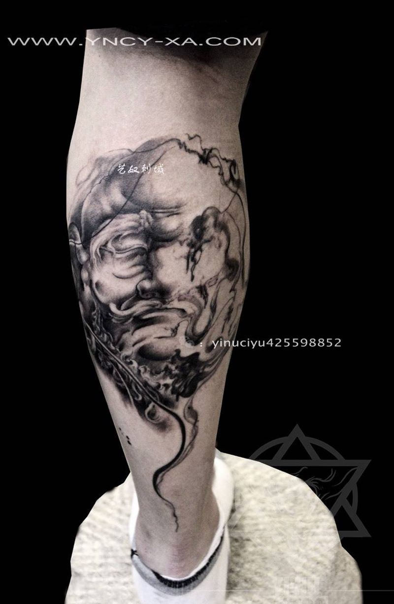 原创达摩纹身图片_成品腿部国画人物原创艺奴刺域纹身图案