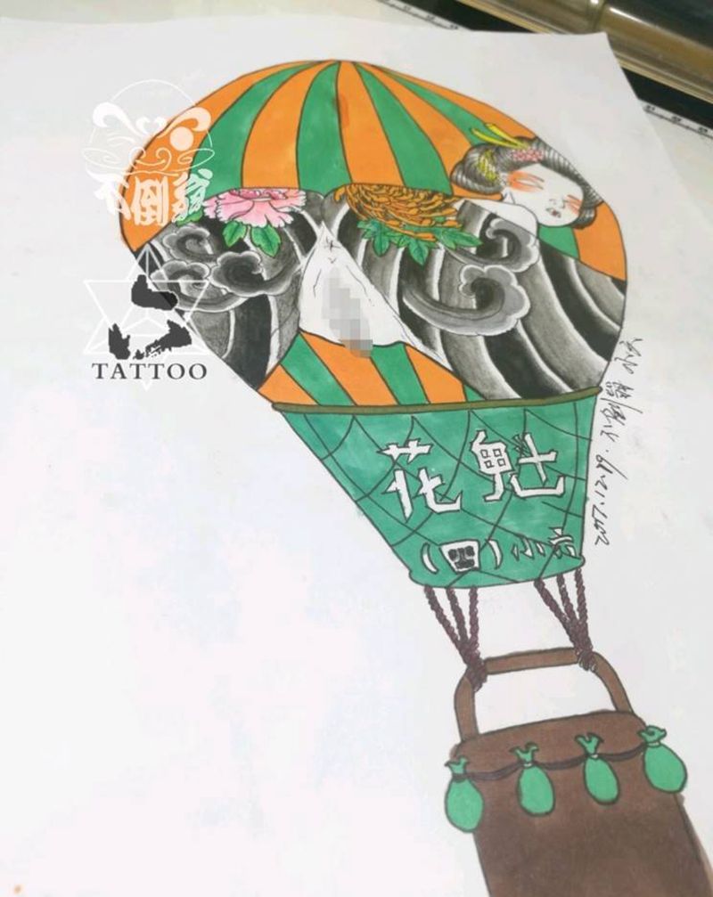 花魁（四）六子原创纹身图片_欧美传统清新人物大理六刺青不倒翁北京手稿纹身图案