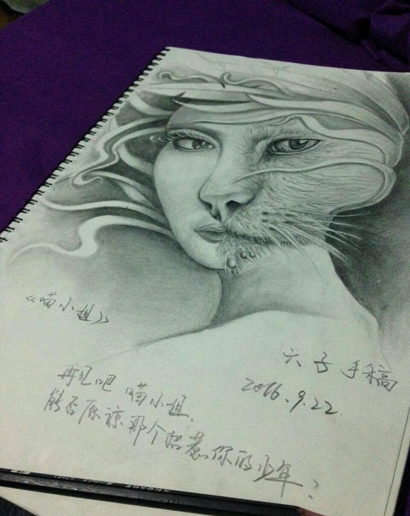 《喵小姐》原创纹身图片_六刺青大理手稿插画纹身图案