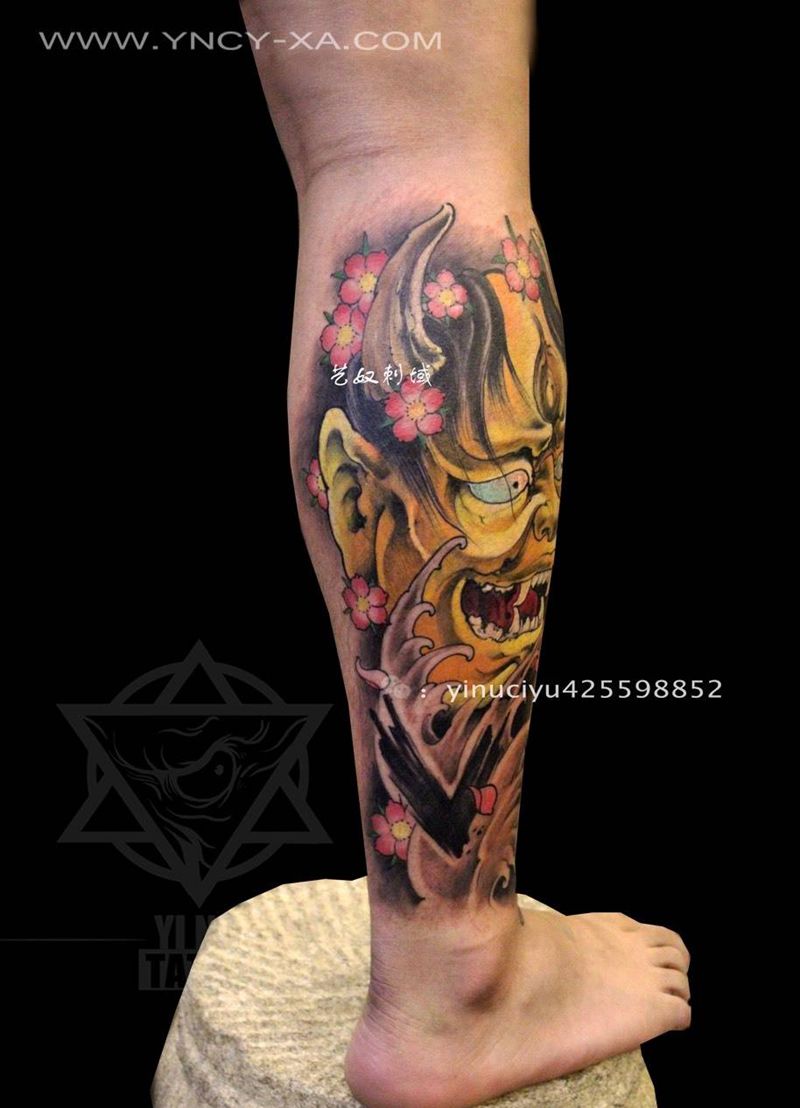 原创般若纹身图片_成品腿部传统原创艺奴刺域纹身图案
