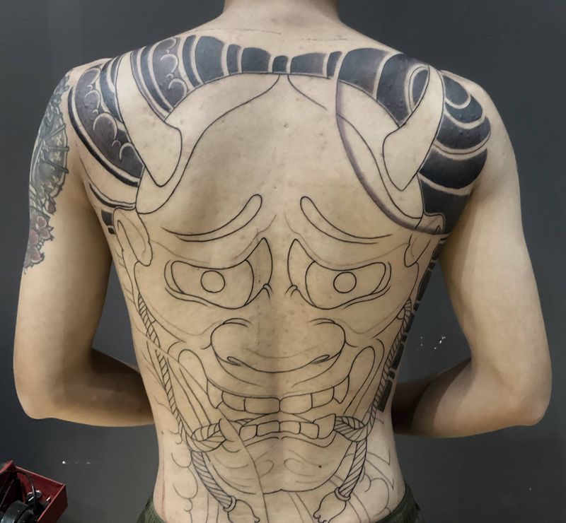 满背般若纹身图片_背部老传统般若满背纹身图案