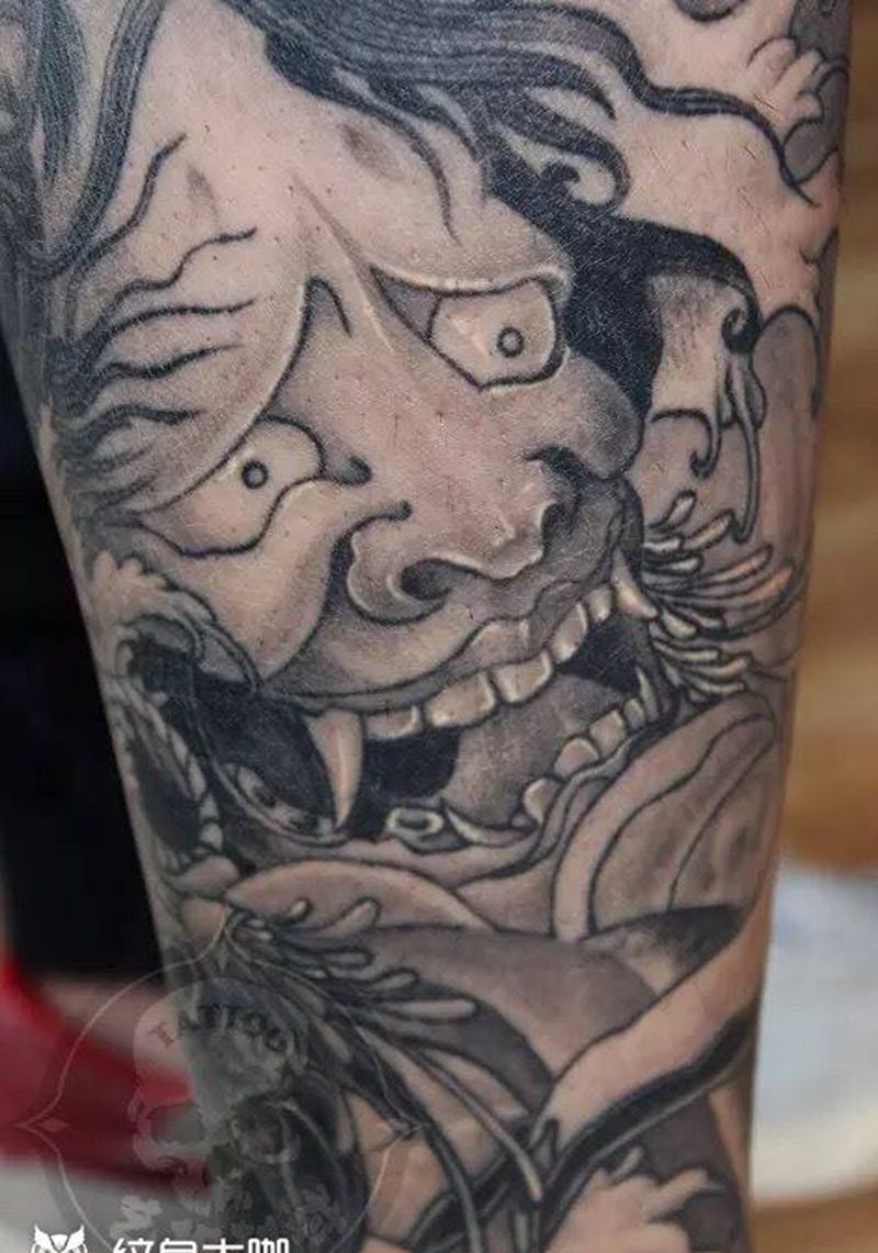 般若包腿纹身图片_成品腿部传统艺奴刺域纹身图案