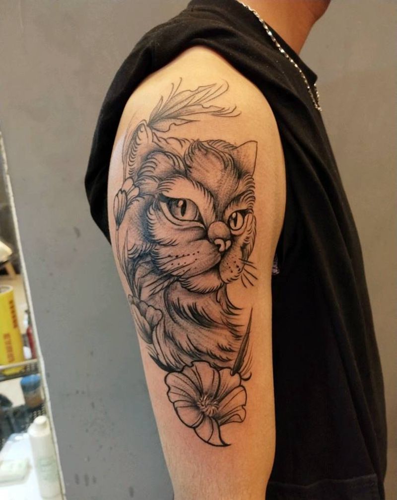 猫纹身图片_手部手臂纹身图案