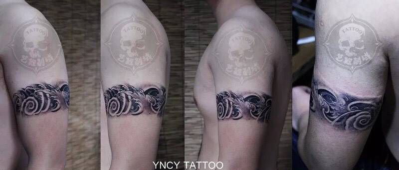 原创水浪臂环纹身图片_成品手臂传统纹身图案