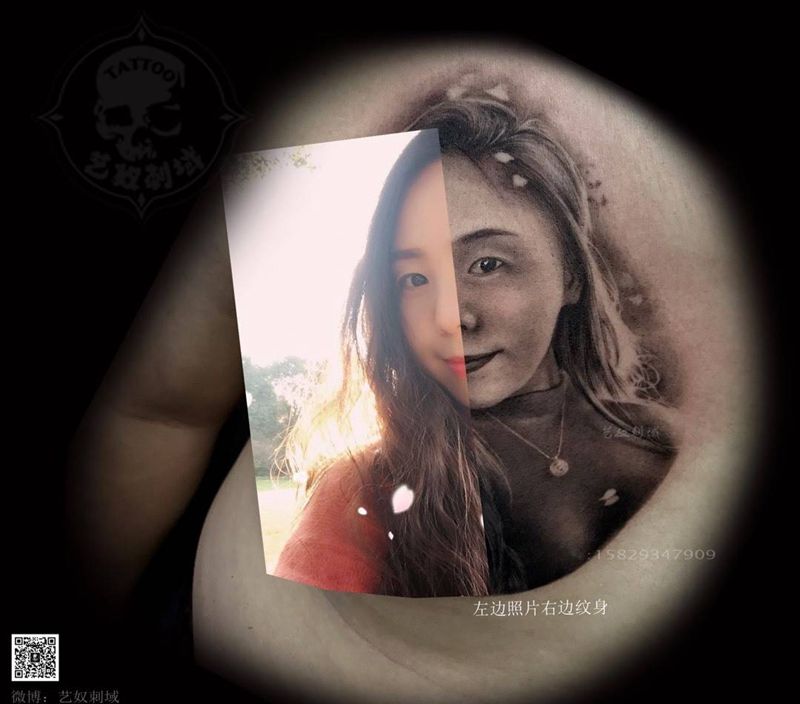 肖像纹身纹身图片_艺奴刺域人物写实肖像胸部成品纹身图案