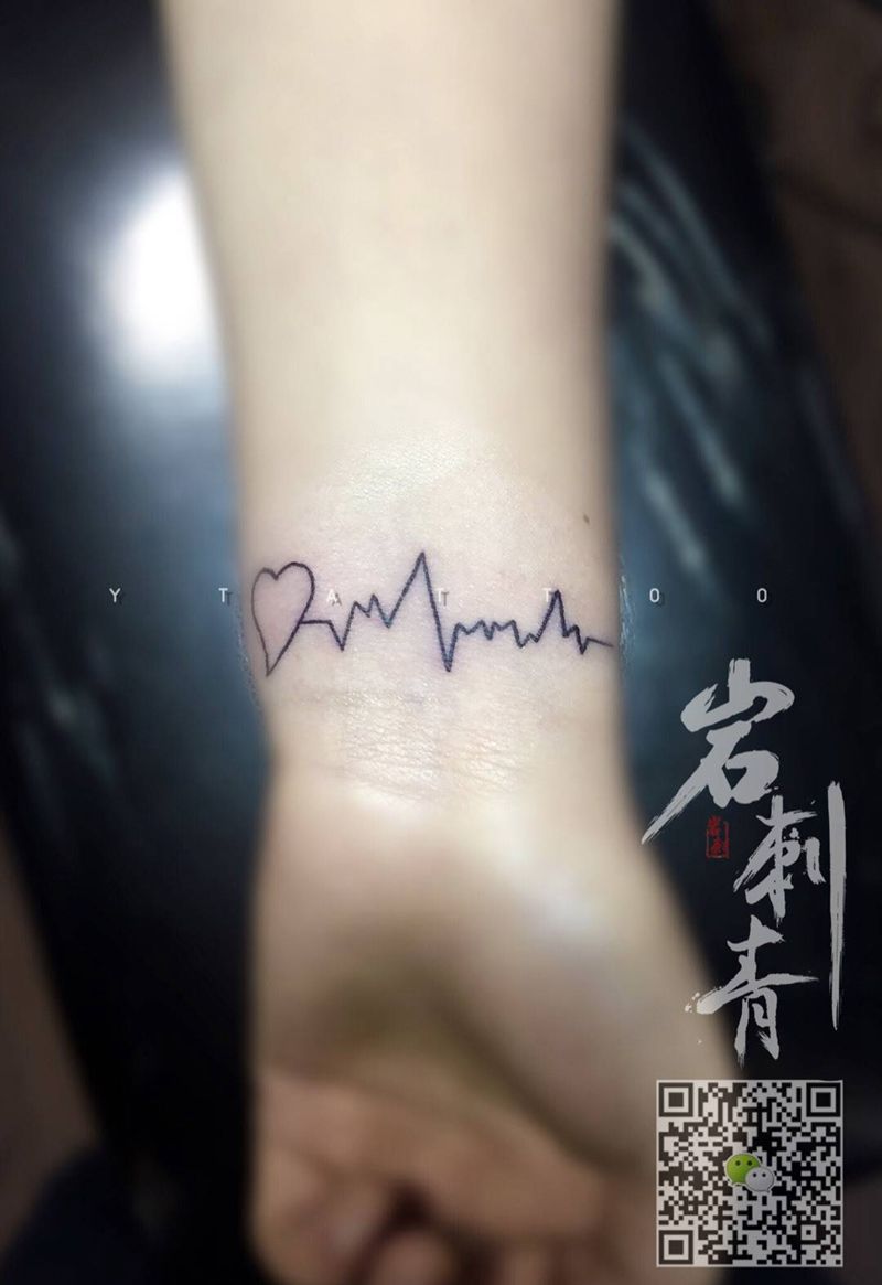 心电图纹身图片_成品手臂清新几何纹身图案