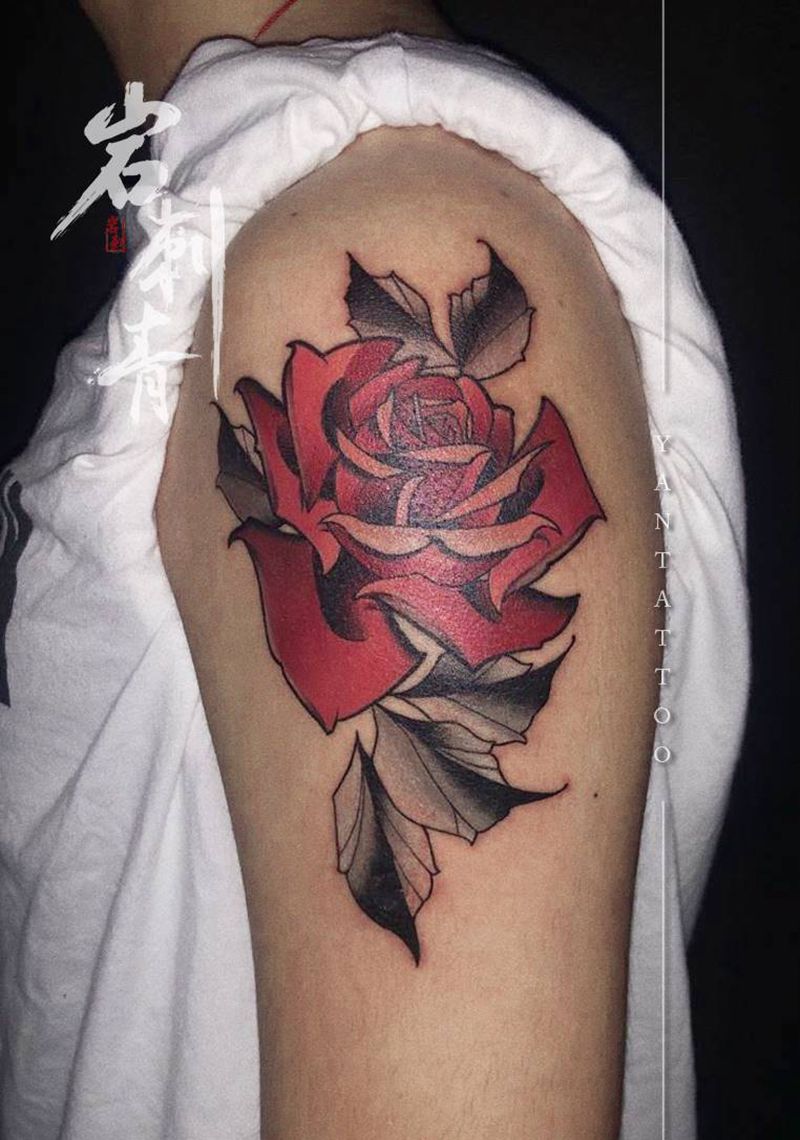 玫瑰纹身图片_手臂New School纹身图案