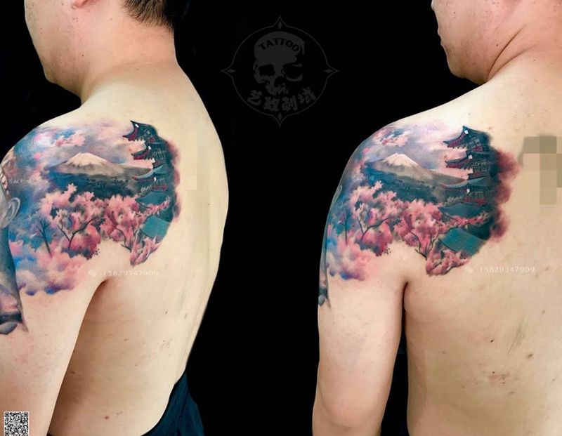 半胛未完纹身图片_艺奴刺域清新纹身图案