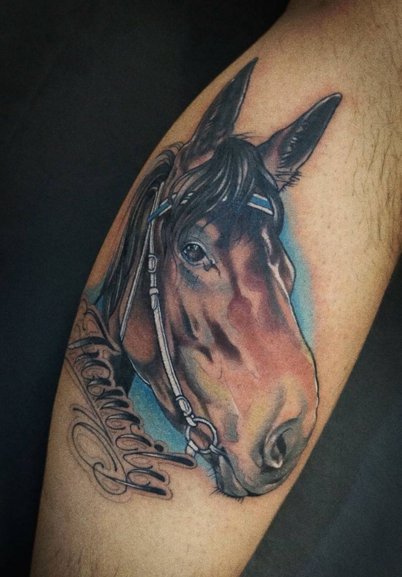 马纹身图片_成品腿部欧美写实动物纹身图案