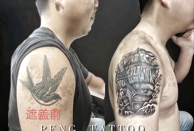 遮盖作品纹身图片_手臂欧美写实纹身图案