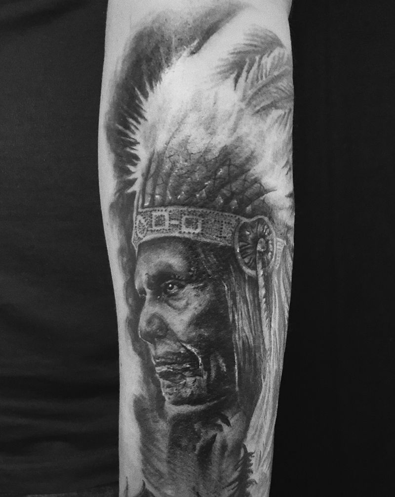 酋长纹身图片_欧美写实纹身图案