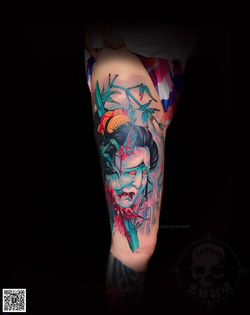 原创新传统纹身图片_腿部新传统西安纹身图案